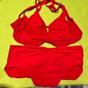 Orange Sizzle Plus Two Piece Bikini Set 1x 16w-18w Criss Cross High Waist